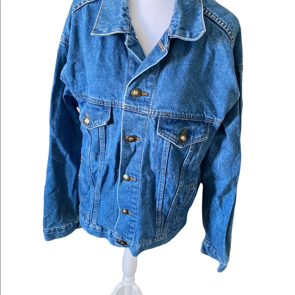 90s Vintage Trinity Made at the Beach Oversized Blue Denim Jacket Buttons sz XL - Picture 3 of 7